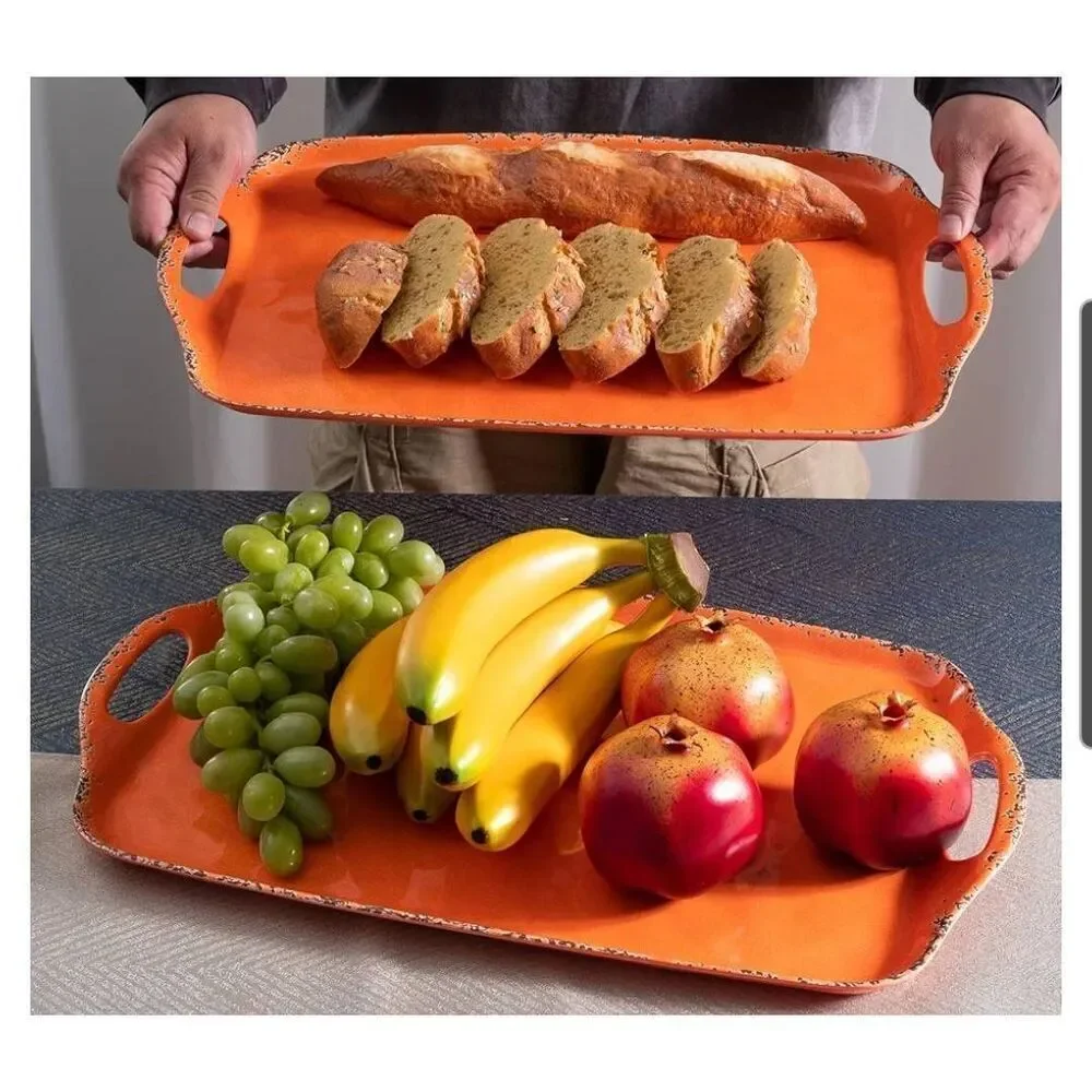 Serving trays/platters set of 2 Orange Melamine 19 x 12 by Zarocrus